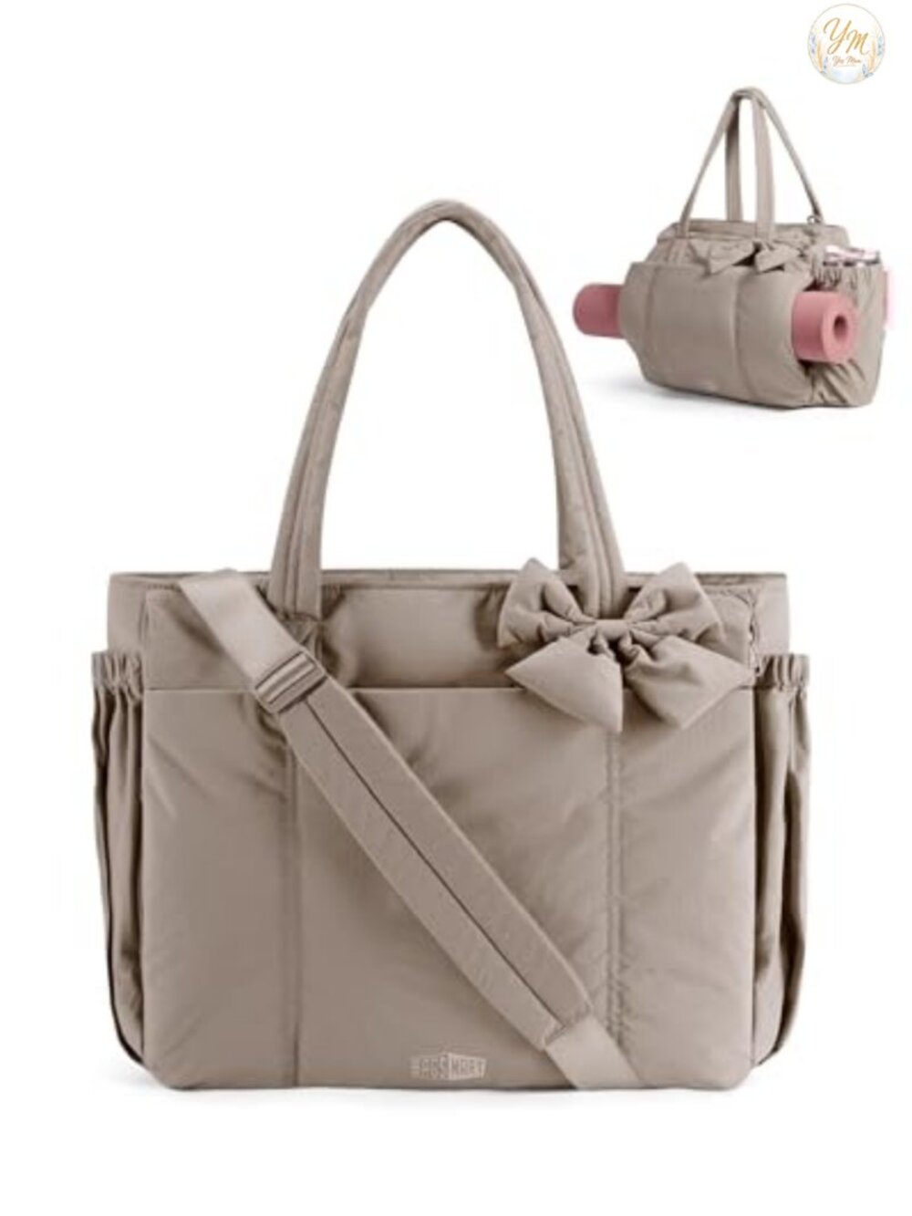 Nylon Tote Bag for Women, Work Travel Yoga Laptop Bag with Bow
